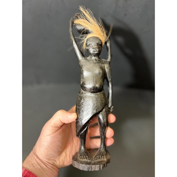 RARE Tribal African Vintage Figurine Ebony Man Wooden Hand Carved Statue 11 Inch - Picture 8 of 8
